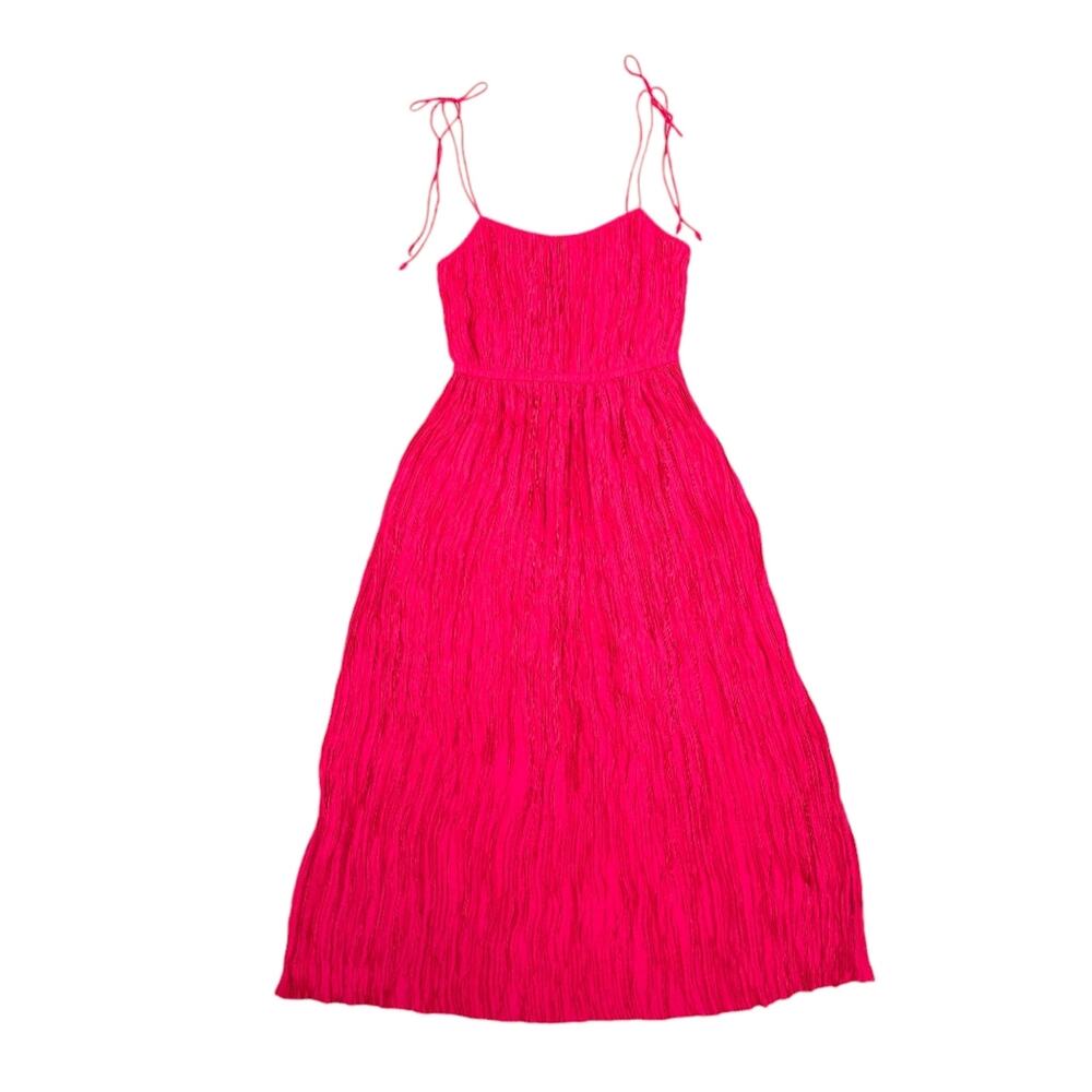 Ulla Johnson Midi Dress Orla Satin Pleated Sleeveless Hot Pink New No Tags - Picture 3 of 15